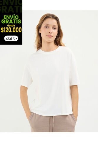 Camiseta Para Mujer Manga Corta Cuello Redondo Color Marfil Marca Atmos #31090204 Atmos