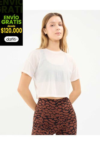 Camiseta Para Mujer Manga Corta Cuello Redondo Color Beige Marca Atmos #31090230 Atmos