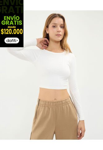Camiseta Para Mujer Manga Larga Cuello Redondo Color Marfil Marca Atmos #31090209 Atmos