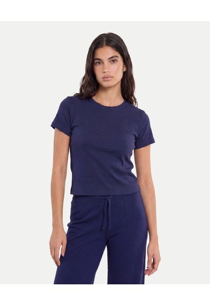 Camiseta Boxy Básica  Para Mujer Azul Atmos
