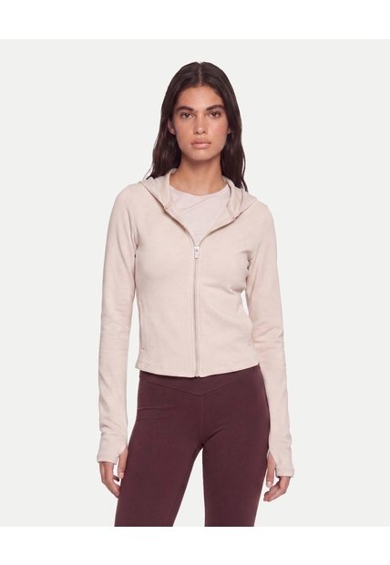 Buzo Crop Full Zipper Hoodie Plush  Para Mujer Beige Atmos