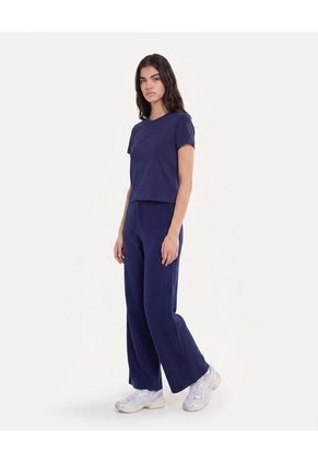 Camiseta Boxy Básica  Para Mujer Azul Atmos