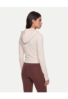 Buzo Crop Full Zipper Hoodie Plush  Para Mujer Beige Atmos