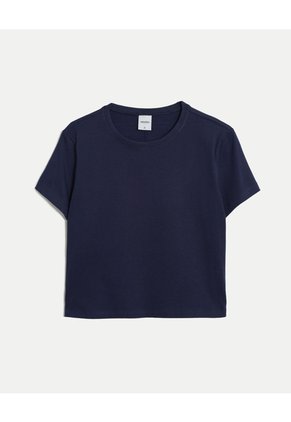 Camiseta Boxy Básica  Para Mujer Azul Atmos