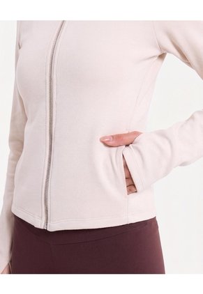 Buzo Crop Full Zipper Hoodie Plush  Para Mujer Beige Atmos