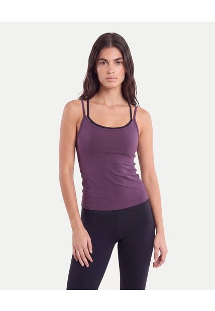 Camiseta Tank Doble Top Contraste Aerius Skin  Para Mujer Morado Atmos
