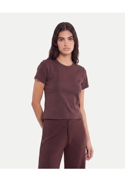 Camiseta Boxy Básica  Para Mujer Café Atmos