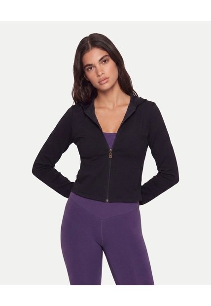 Buzo Crop Full Zipper Hoodie Plush  Para Mujer Negro Atmos