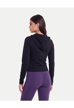 Buzo Crop Full Zipper Hoodie Plush  Para Mujer Negro Atmos