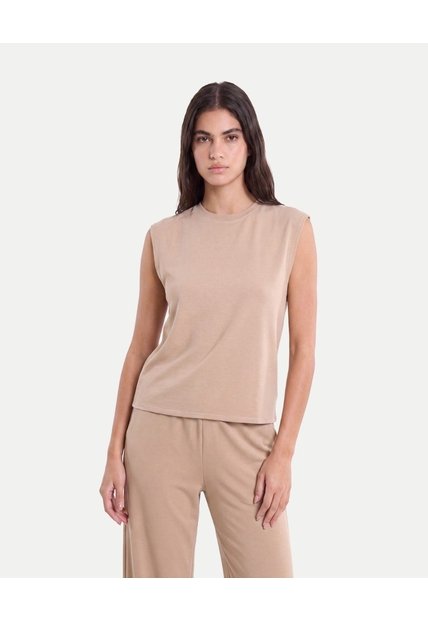 Camiseta Manga Sisa Amplia Plush  Para Mujer Crema Atmos