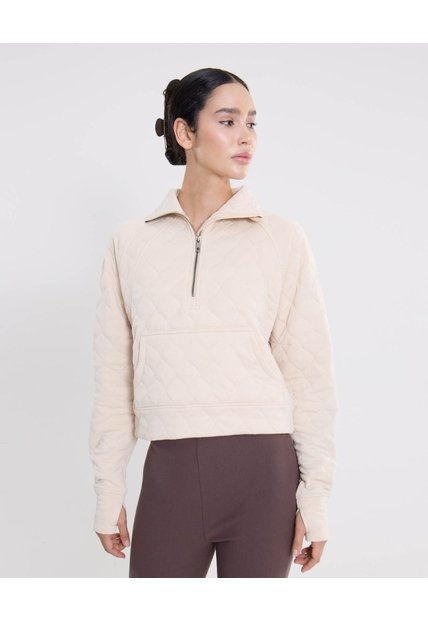 Chaqueta Acolchada Half Zipper Fit Relajado  Para Mujer Crema Atmos