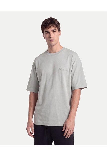Camiseta Oversize Con Screen  Para Hombre Gris Atmos