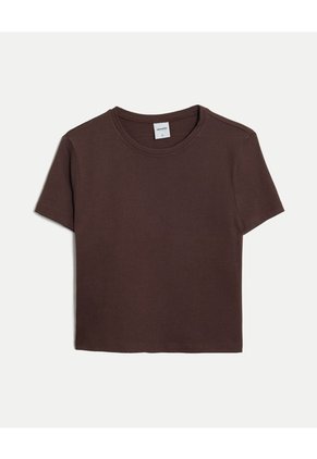Camiseta Boxy Básica  Para Mujer Café Atmos