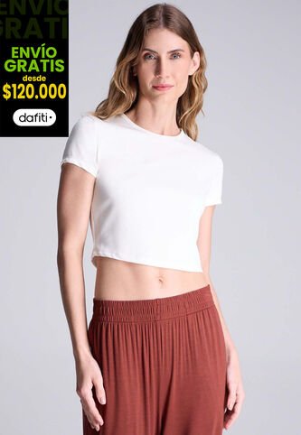 Crop Top Para Mujer Manga Corta Color Marfil Marca Atmos #31090177 Atmos