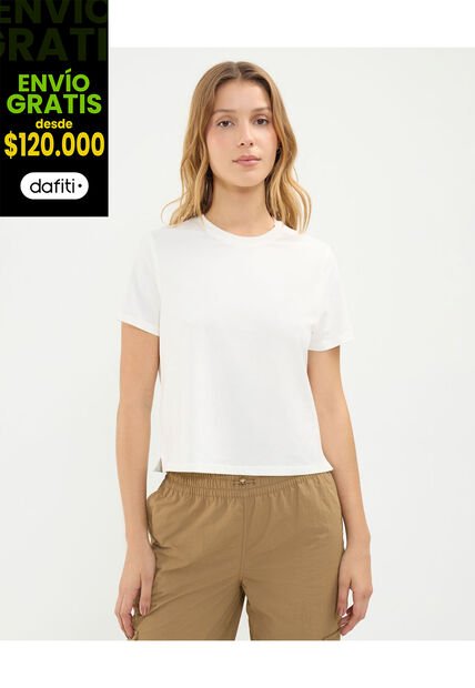 Camiseta Para Mujer Manga Corta Cuello Redondo Color Marfil Marca Atmos #31090011