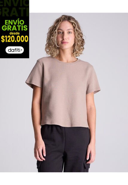 Camiseta Para Mujer Manga Corta Cuello Redondo Color Café Claro Marca Atmos #31090195