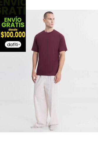 Pantalon Barrel En  Rayas  Para Hombre Beige Atmos Atmos