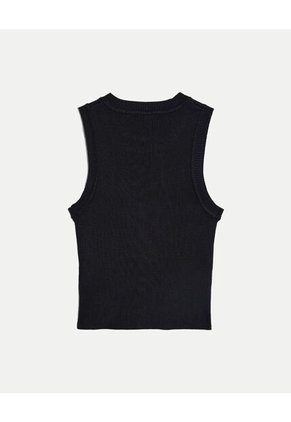 Camiseta Tejida Manga Sisa Acanalada  Para Mujer Negro Atmos