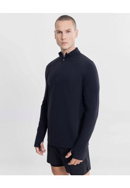 Buzo Cuello Alto Half Zipper Con Bolsillos  Para Hombre Negro Atmos