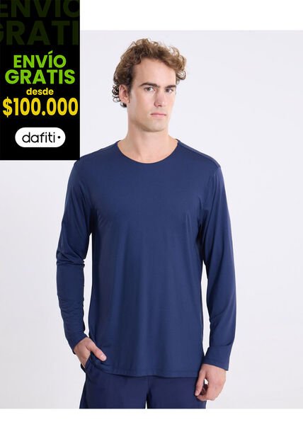 Camiseta Manga Larga Bonding Activo  Para Hombre Azul Atmos
