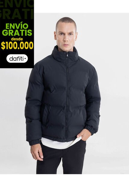 Chaqueta Acolchada Pu Cuello Alto  Para Hombre Negro Atmos
