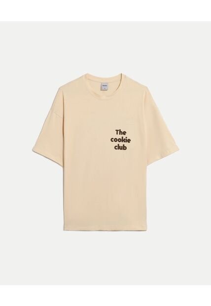 Camiseta Oversize Con Estampado  Para Hombre Crema Atmos