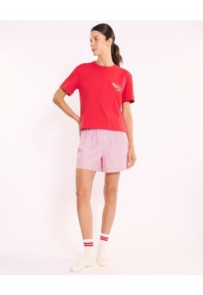 Camiseta Amplia Con Estampado  Para Mujer Rojo Atmos
