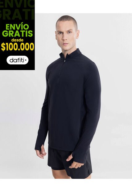 Buzo Cuello Alto Half Zipper Con Bolsillos  Para Hombre Negro Atmos
