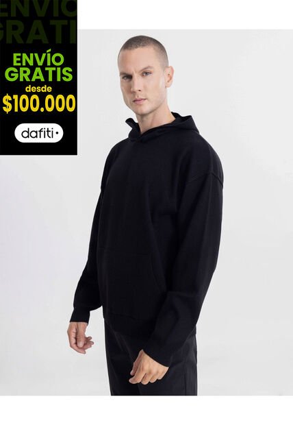 Buzo Tejido Capota Bolsillo Canguro  Para Hombre Negro Atmos