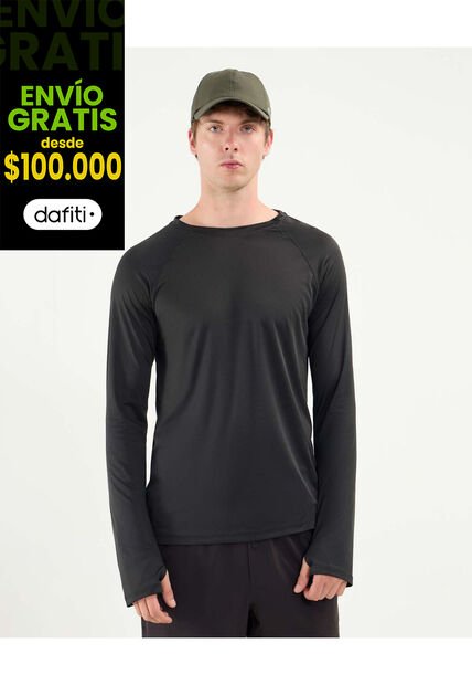 Camiseta Deportiva Manga Con Ojal  Para Hombre Negro Atmos