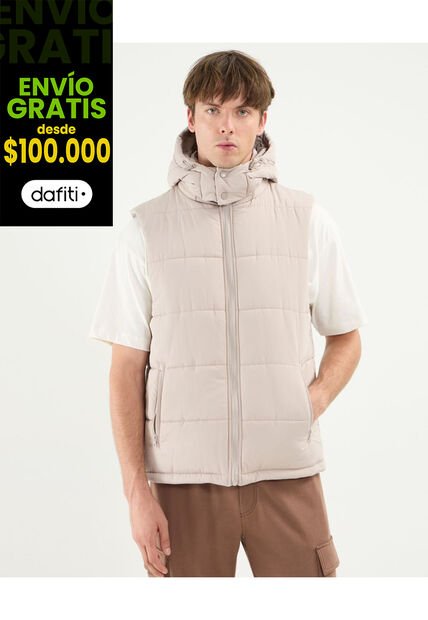 Chaleco Puffer Capota Desmontable  Para Hombre Beige Atmos
