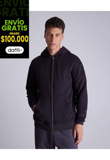 Buzo Hoodie Full Zipper  Para Hombre Negro Atmos
