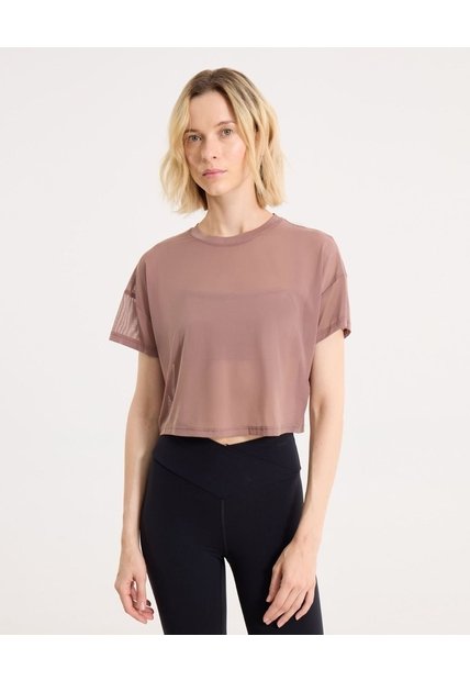 Camiseta Manga Corta En Mesh Para Mujer  Deportiva  Color Café Marca Atmos