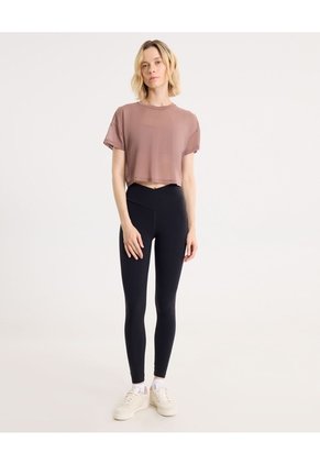 Camiseta Manga Corta En Mesh Para Mujer  Deportiva  Color Café Marca Atmos