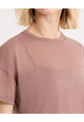 Camiseta Manga Corta En Mesh Para Mujer  Deportiva  Color Café Marca Atmos
