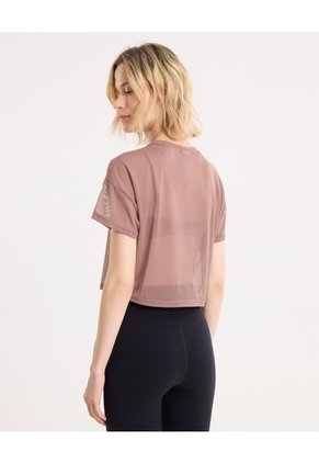 Camiseta Manga Corta En Mesh Para Mujer  Deportiva  Color Café Marca Atmos