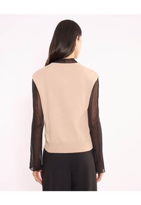 Camiseta  Para Mujer Manga Sisa Cuello V Color Beige Marca Atmos #31090333