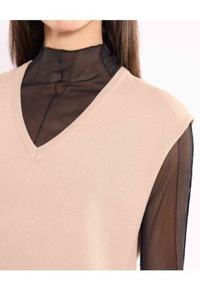 Camiseta  Para Mujer Manga Sisa Cuello V Color Beige Marca Atmos #31090333