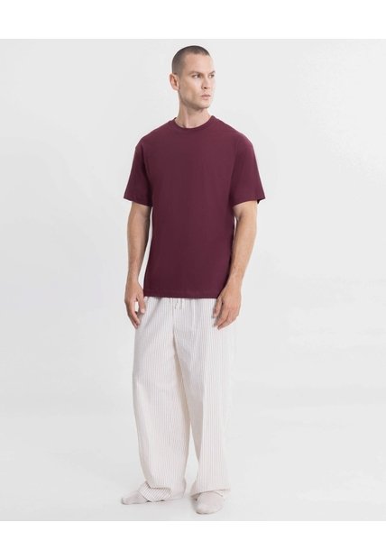 Pantalon Barrel En  Rayas  Para Hombre Beige Atmos