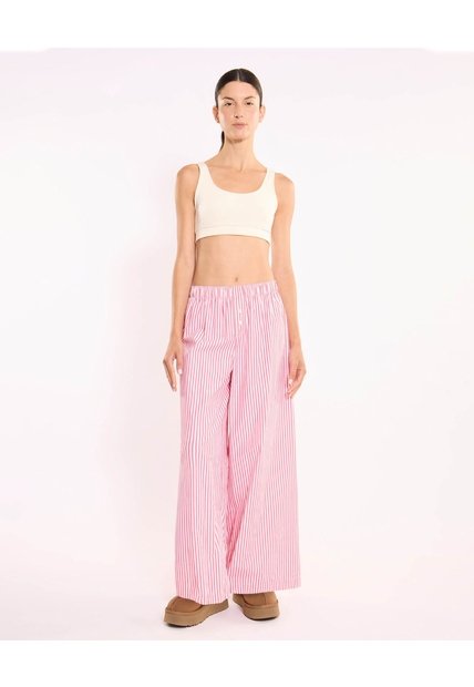 Pantalón Amplio Con Rayas  Para Mujer Rojo Atmos