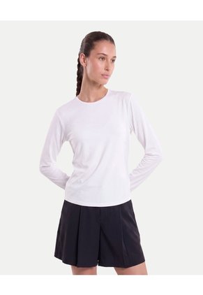 Camiseta Manga Larga Cuello Bonding Para Mujer Blanco Atmos