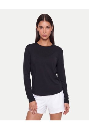 Camiseta Manga Larga Cuello Bonding Para Mujer Negro Atmos