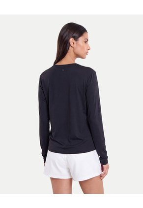 Camiseta Manga Larga Cuello Bonding Para Mujer Negro Atmos