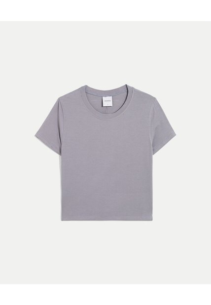 Camiseta Boxy Básica  Para Mujer Gris Atmos