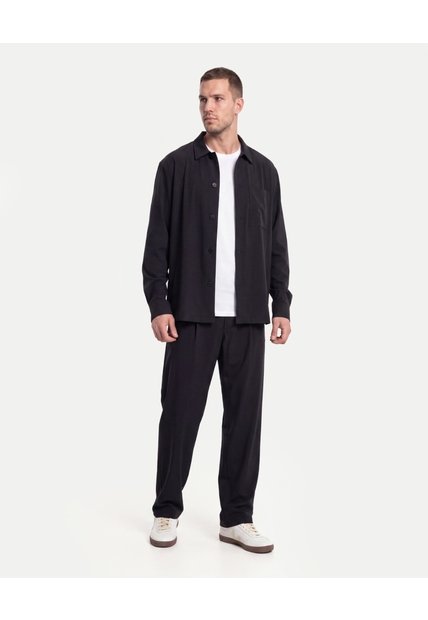 Camisa Relaxed Con Bolsillo Frontal  Para Hombre Negro Atmos