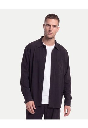 Camisa Relaxed Con Bolsillo Frontal  Para Hombre Negro Atmos
