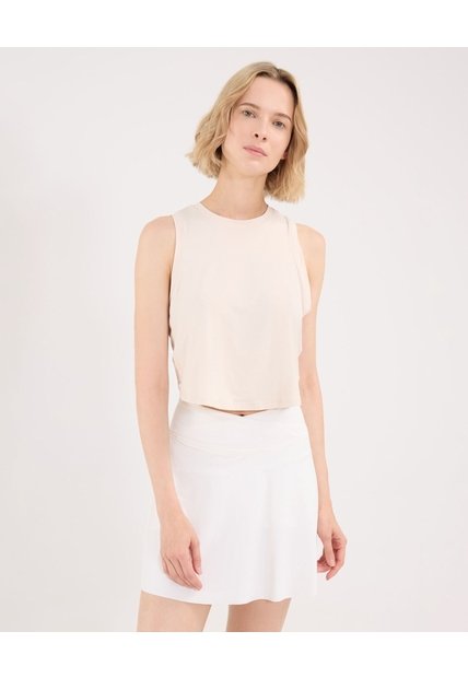 Camiseta Boxy Manga Sisa Corte Espalda  Para Mujer Beige Atmos