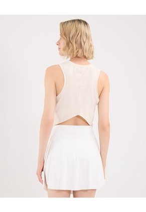 Camiseta Boxy Manga Sisa Corte Espalda  Para Mujer Beige Atmos