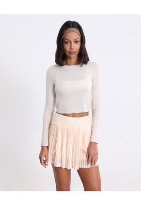 Camiseta Manga Larga Con Bonding  Para Mujer Beige Atmos