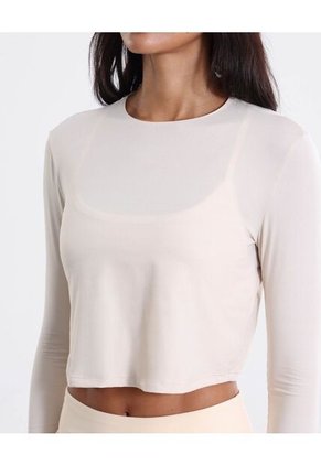 Camiseta Manga Larga Con Bonding  Para Mujer Beige Atmos